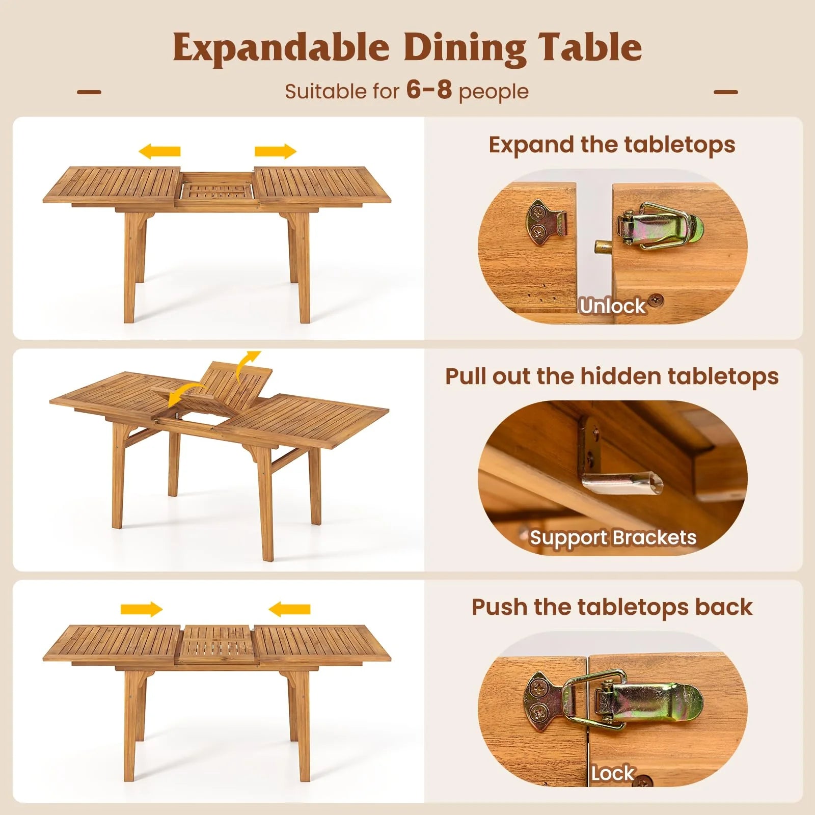 Tangkula 9 Pieces Patio Table and Chairs Set with Acacia Wood Expandable Table and 8 PE Rattan Armchairs