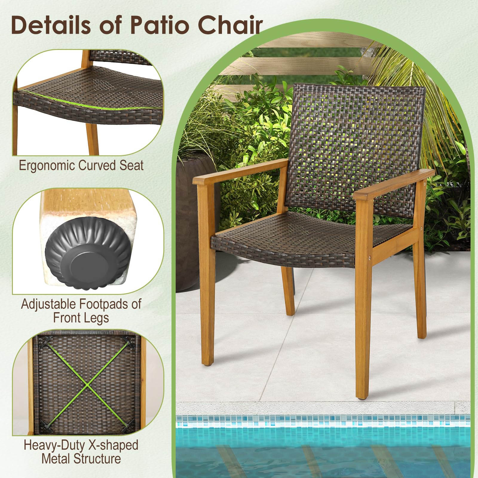 Tangkula 9 Pieces Patio Table and Chairs Set with Acacia Wood Expandable Table and 8 PE Rattan Armchairs