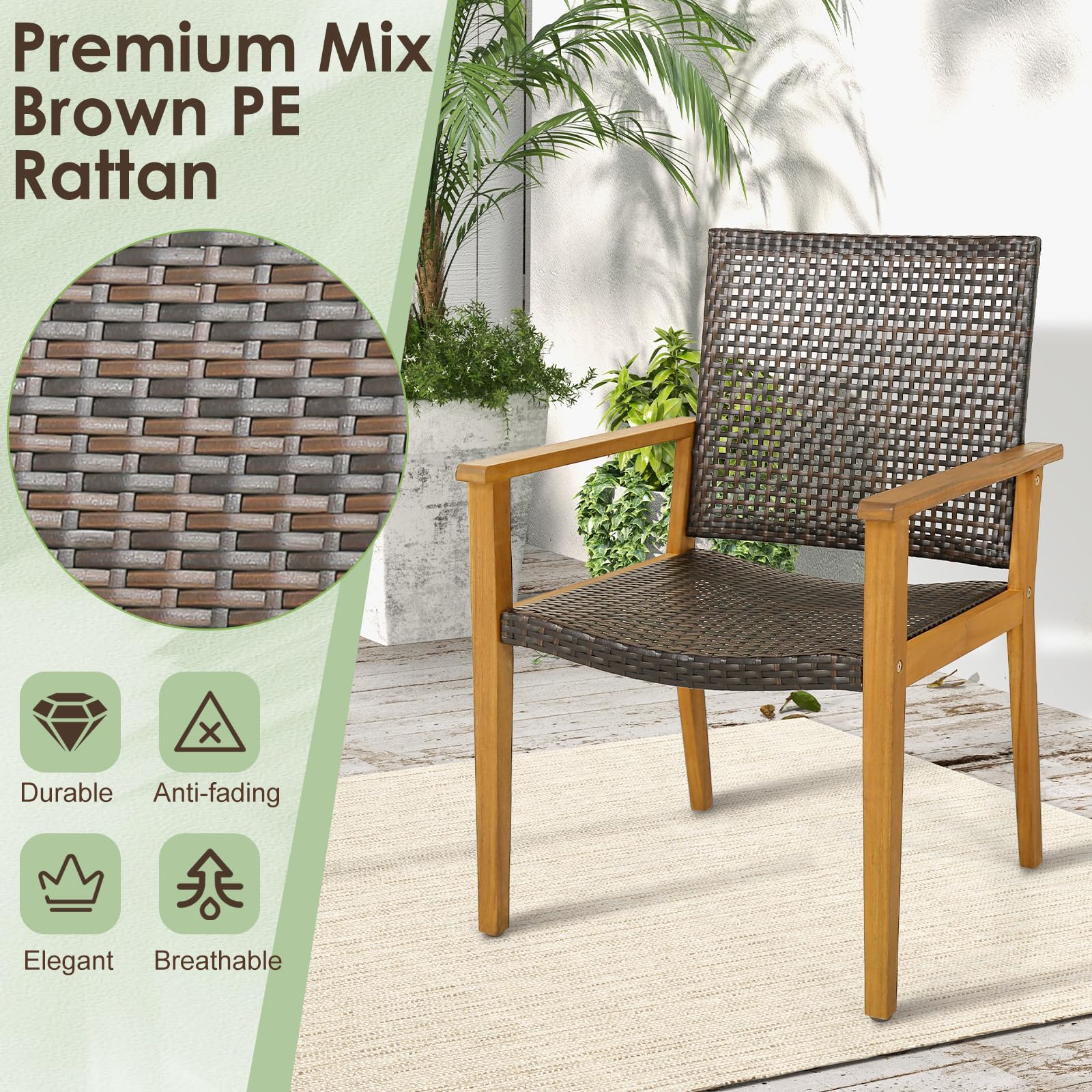 Tangkula 9 Pieces Patio Table and Chairs Set with Acacia Wood Expandable Table and 8 PE Rattan Armchairs