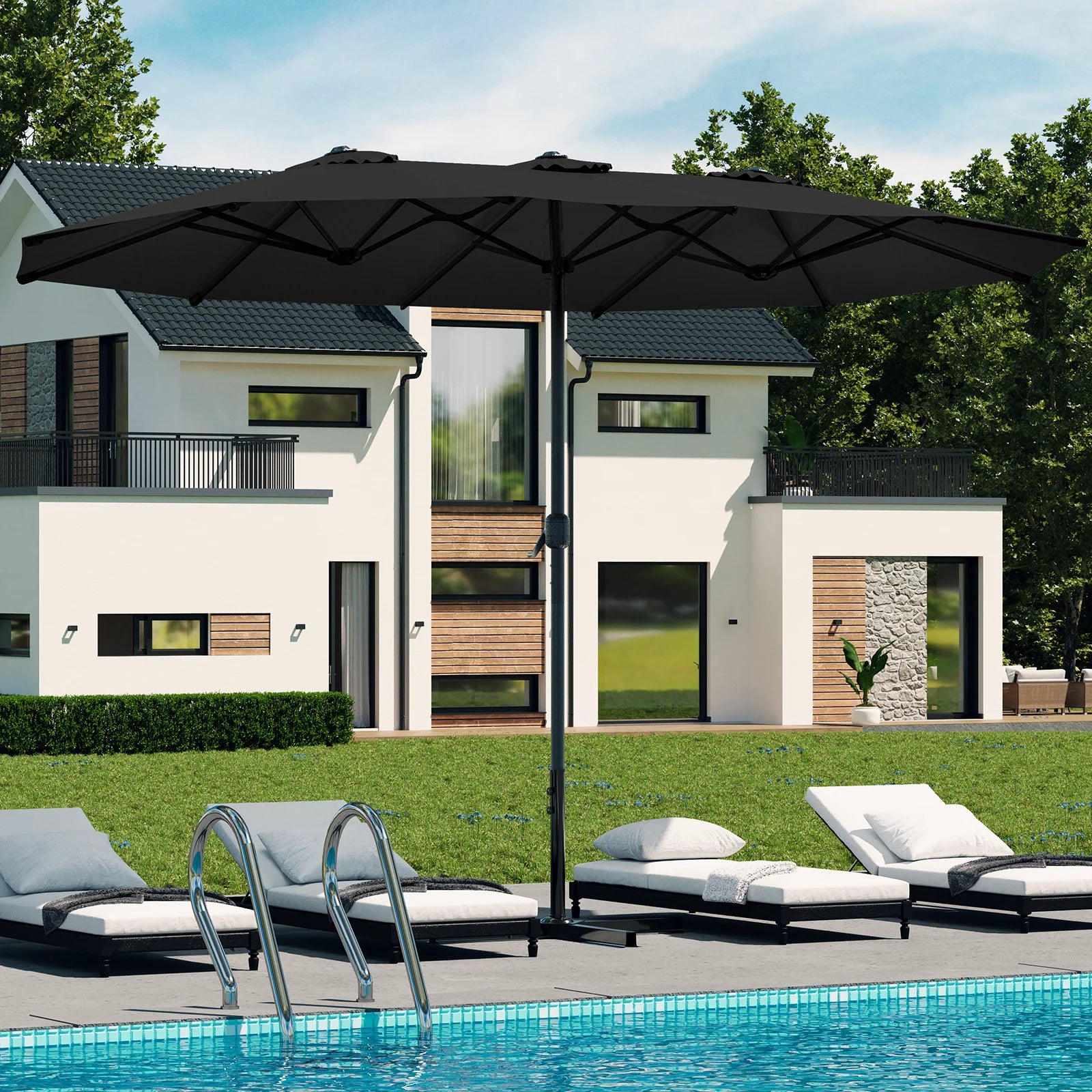 AECOJOY 15x9ft Double-Sided Patio Umbrella, Black