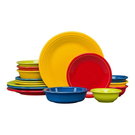 Fiesta Classic 16pc Ceramic Dinnerware Set Mixed Bright Colors: Scarlet, Lemongrass, Lapis, Daffodil, Size: 4 in