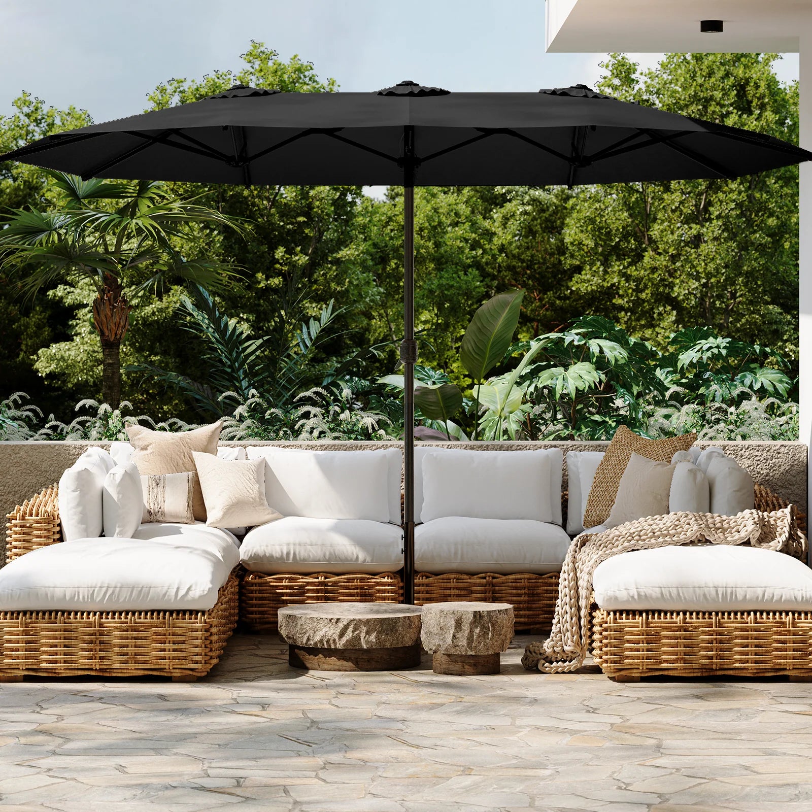 AECOJOY 15x9ft Double-Sided Patio Umbrella, Black